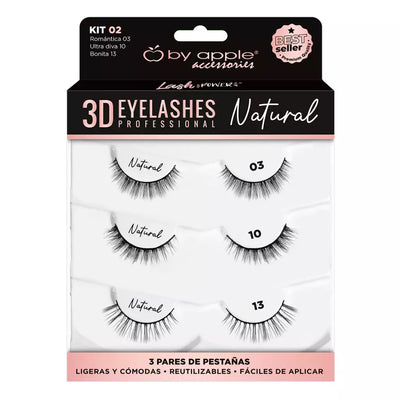 Kit De Pestañas: 3D Eyelashes Naturales - By Apple